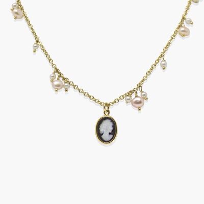 Gold-plated Mini Cameo Necklace With Pearls