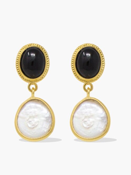 Gold-plated Onyx & Pearl Earrings