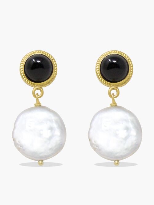 Gold-plated Onyx & Pearl Earrings