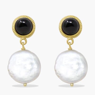 Gold-plated Onyx & Pearl Earrings