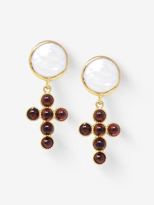 Hope Gold-plated Garnet Cross Earrings