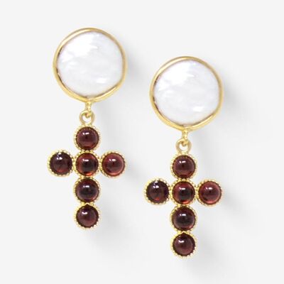 Hope Gold-plated Garnet Cross Earrings