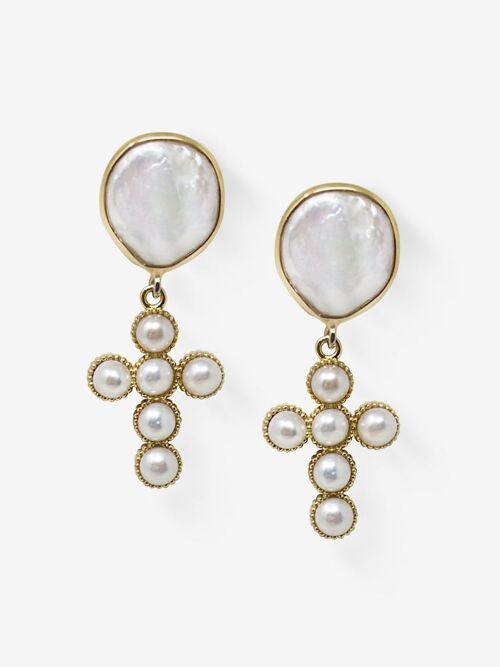 Hope Gold-plated Pearl Cross Earrings