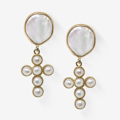 Hope Gold-plated Pearl Cross Earrings