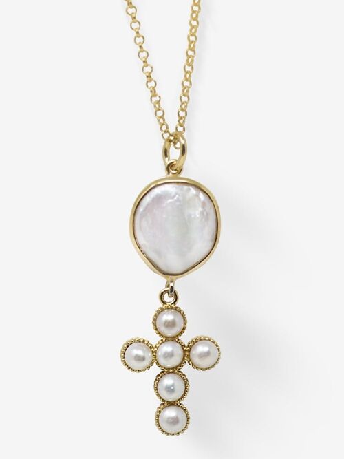 Hope Gold-plated Pearl Cross Necklace