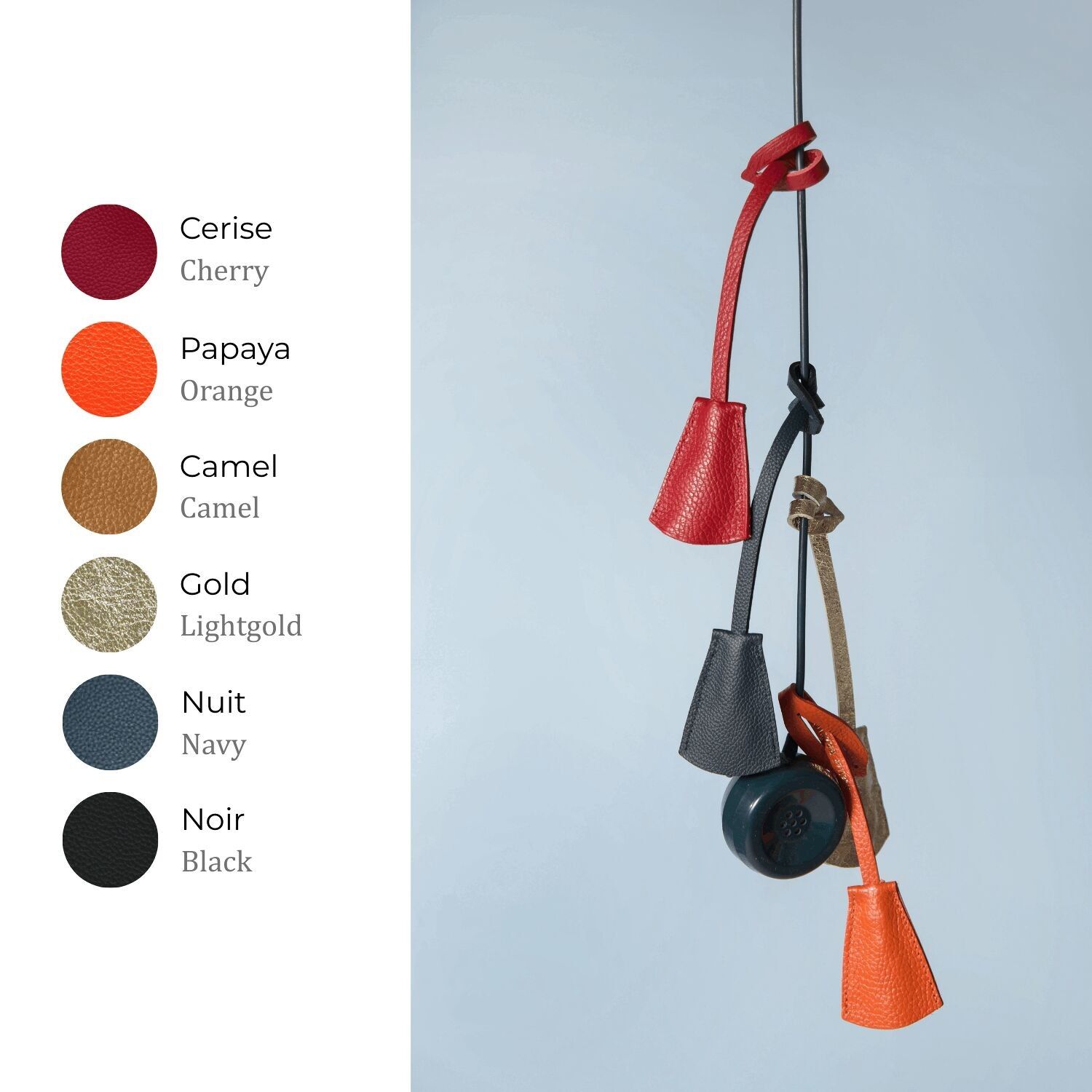 Lámpara LED de cuero para bolso (26×5 cm) – Recargable – Fabricada en Francia