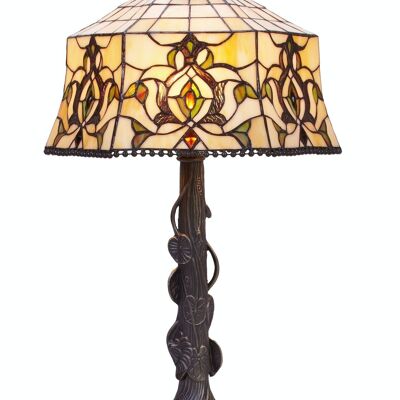 Lampe à poser Tiffany base feuilles Hexa Série D-40cm LG242320