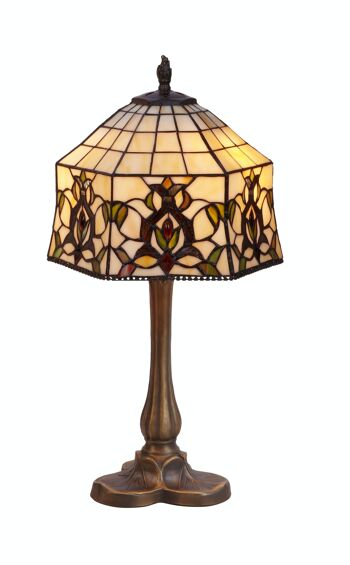 Lampe de table avec base en forme de trèfle avec écran Tiffany diamètre 20cm Série Hexa LG242870 1