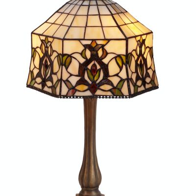 Lampada da tavolo con base a forma di trifoglio con schermo Tiffany diametro 20cm Serie Hexa LG242870