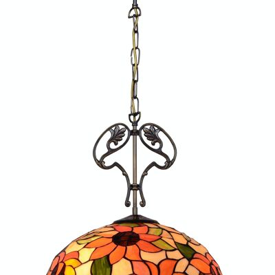 Deckenanhänger mit Kette und Ornament aus Gusseisen mit Tiffany-Bildschirm, Durchmesser 40 cm, Diamond-Serie LG280166