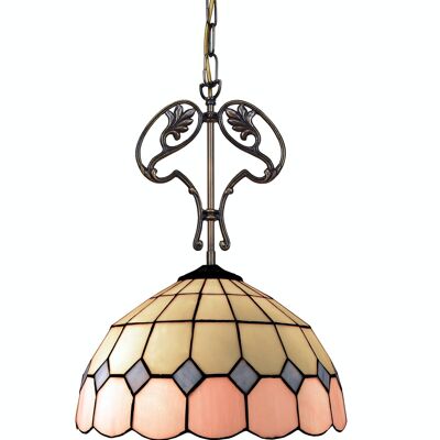 Pendente a soffitto con catena e decoro in ghisa con paralume Tiffany diametro 30cm Serie Rosa LG281466