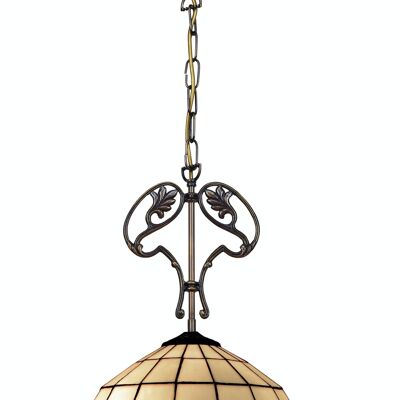 Suspension de plafond avec chaîne et ornement en fonte avec écran Tiffany diamètre 30cm Série Rose LG281466