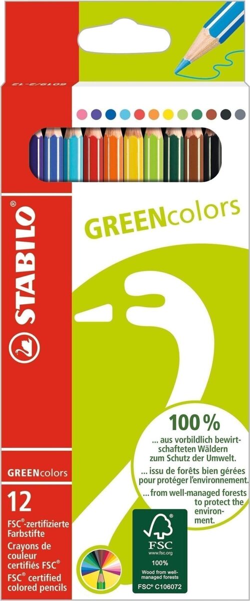 Crayons de couleur - Etui carton x 12 STABILO GREENcolors