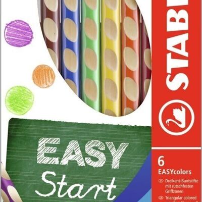 Crayons de couleur - Etui carton x 6 STABILO EASYcolors gaucher - jaune + orange + rouge + bleu foncé + vert clair + marron
