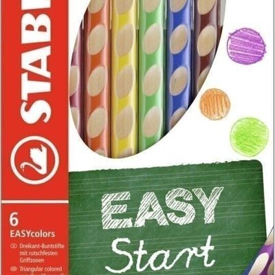 Crayons de couleur - Etui carton x 6 STABILO EASYcolors droitier - jaune + orange + rouge + bleu foncé + vert clair + marron