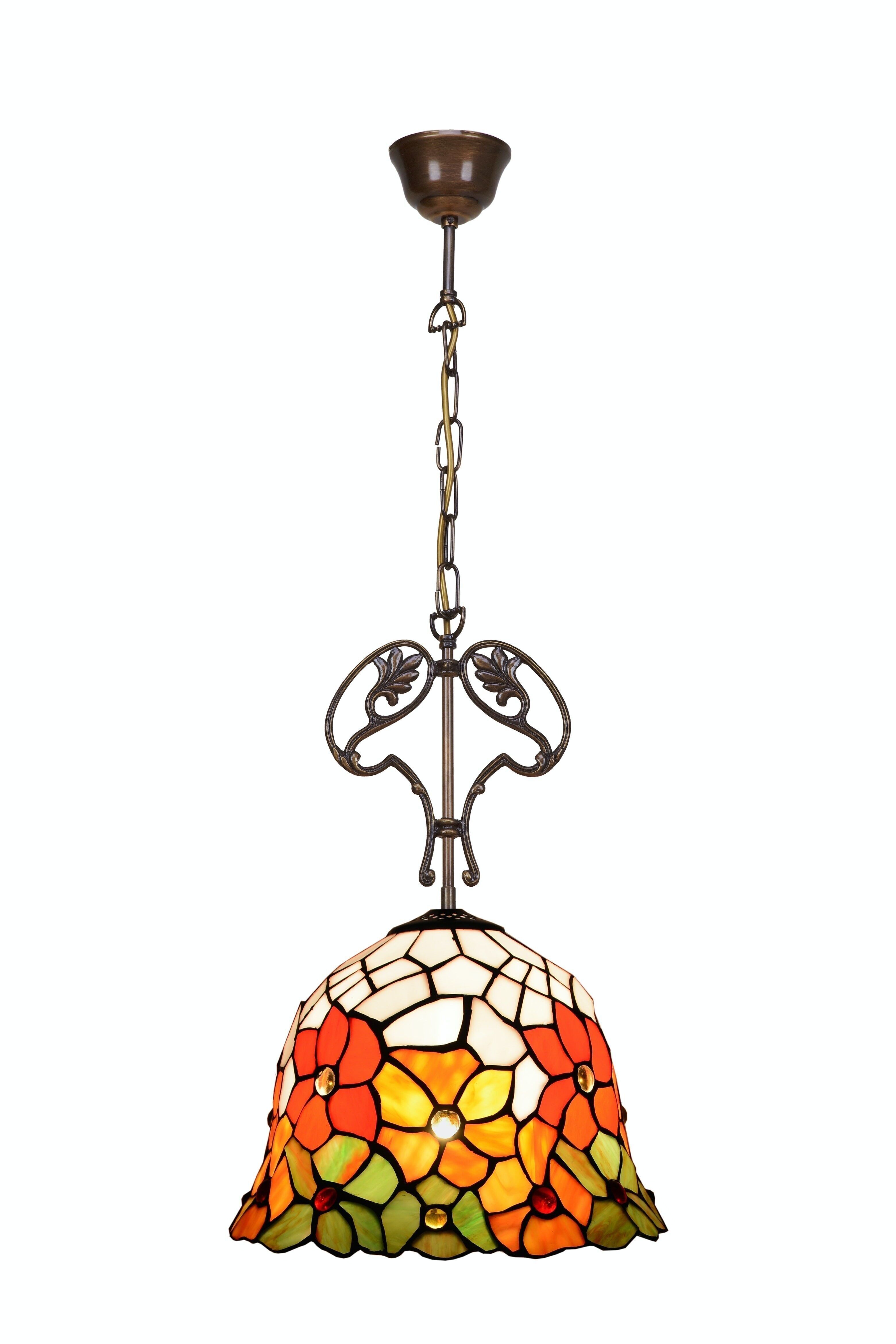 Deckenanhänger mit Kette und Ornament aus Gusseisen mit Tiffany-Bildschirm, Durchmesser 40 cm, Bell-Serie LG282466