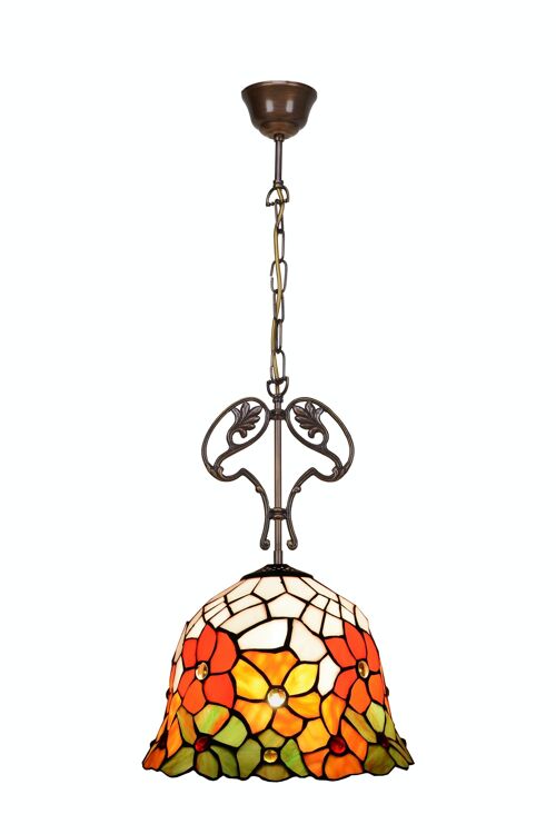 Colgante de techo con cadena y adorno fundición con pantalla Tiffany diámetro 40cm Serie Bell LG282466