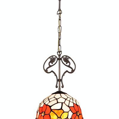 Pendente a soffitto con catena e decoro in ghisa con paralume Tiffany diametro 40cm Serie Bell LG282466