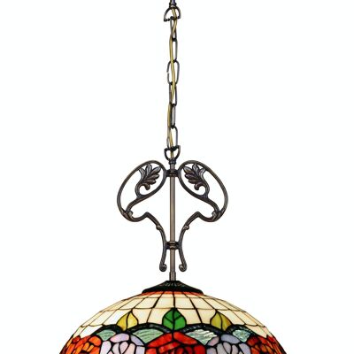 Deckenanhänger mit Kette und Ornament aus Gusseisen mit Tiffany-Bildschirm, Durchmesser 40 cm, Rosy-Serie LG283166