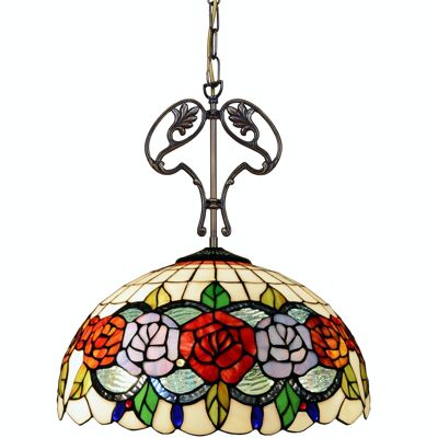 Ceiling pendant with chain and cast iron ornament with Tiffany screen diameter 40cm Rosy Series LG283166