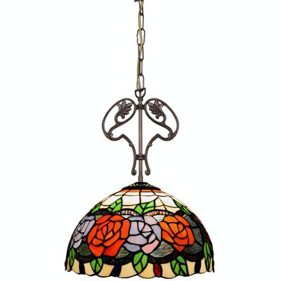 Deckenanhänger mit Kette und Ornament aus Gusseisen mit Tiffany-Bildschirm, Durchmesser 30 cm, Rosy-Serie LG283466