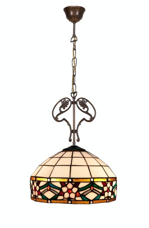 Colgante de techo con cadena y adorno fundición con pantalla Tiffany diámetro 40cm Serie Museum LG286166