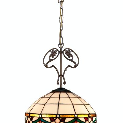 Ceiling pendant with chain and cast iron ornament with Tiffany screen diameter 40cm Museum Series LG286166