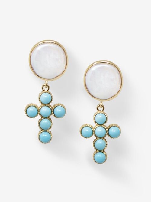 Hope Gold-plated Turquoise Cross Earrings