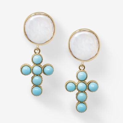 Hope Gold-plated Turquoise Cross Earrings