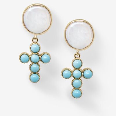 Hope Gold-plated Turquoise Cross Earrings
