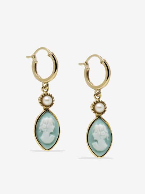 Isabella Gold-plated Green Cameo Hoop Earrings