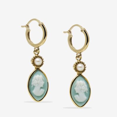Isabella Gold-plated Green Cameo Hoop Earrings