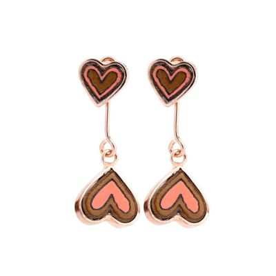 Boucles d'oreilles en or rose et bois recyclé Love