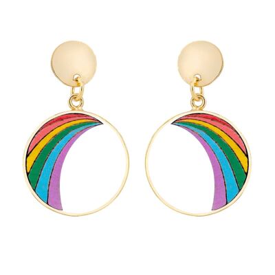 Regenbogen-Ohrringe aus umweltfreundlichem Recyclingholz in Gold