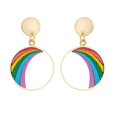 Regenbogen-Ohrringe aus umweltfreundlichem Recyclingholz in Gold