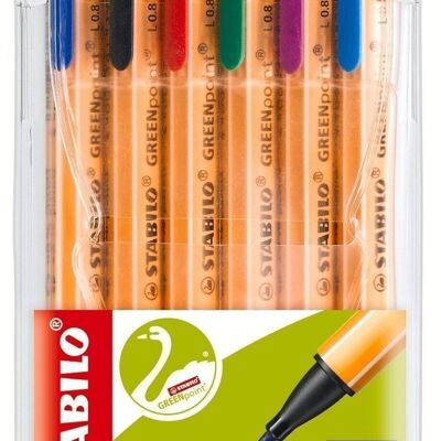 Felt-tip pens - Pouch x 6 STABILO GREENpoint - blue + black + blood orange + green + lilac + blue green