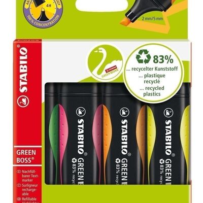 Textmarker – Kartonetui x 4 STABILO GREEN BOSS – Gelb + Grün + Orange + Pink