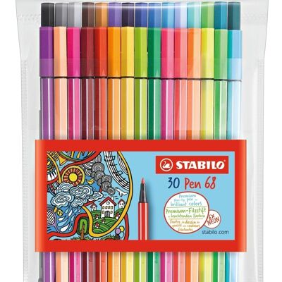 Penne da disegno - Custodia x 30 STABILO Pen 68 - colori assortiti di cui 6 fluorescenti