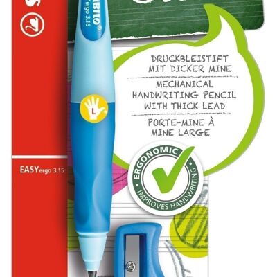 Druckbleistift - Blister x 1 STABILO EASYergo 3.15 Linkshänder + 1 Bleistiftspitzer – blau