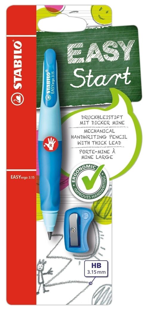 Porte-mine - Blister x 1 STABILO EASYergo 3.15 droitier + 1 taille-crayon - bleu