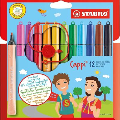 Bolígrafos para colorear - Estuche de cartón x 12 STABILO Cappi + 1 puntilla