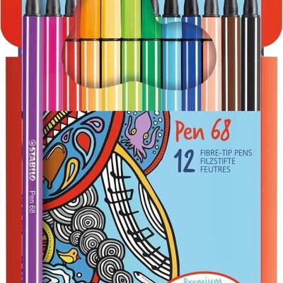 Estuche de cartón x 12 rotuladores de punta media STABILO Pen 68