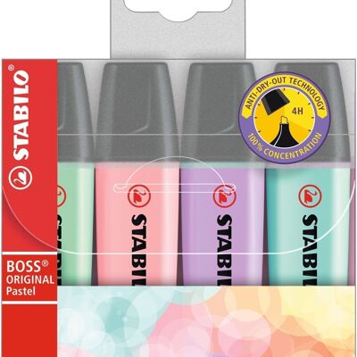 Textmarker – Beutel x 4 STABILO BOSS ORIGINAL Pastell – Rosa + Flieder + Türkis + Minze