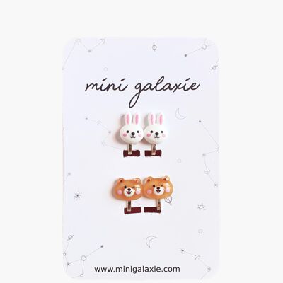 Clip-on earrings for children - rabbit and teddy bear