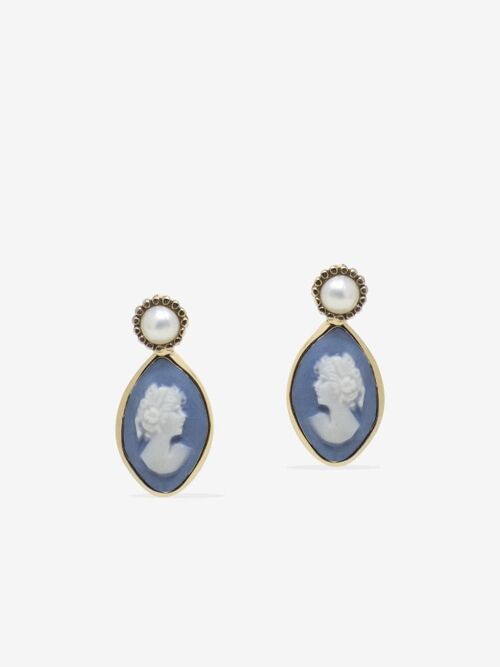 Isabella Gold-plated Sky Blue Cameo Stud Earrings