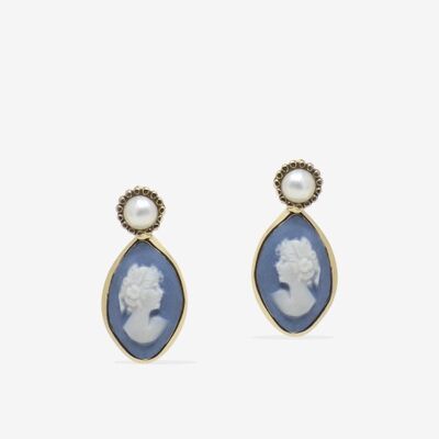 Isabella Gold-plated Sky Blue Cameo Stud Earrings