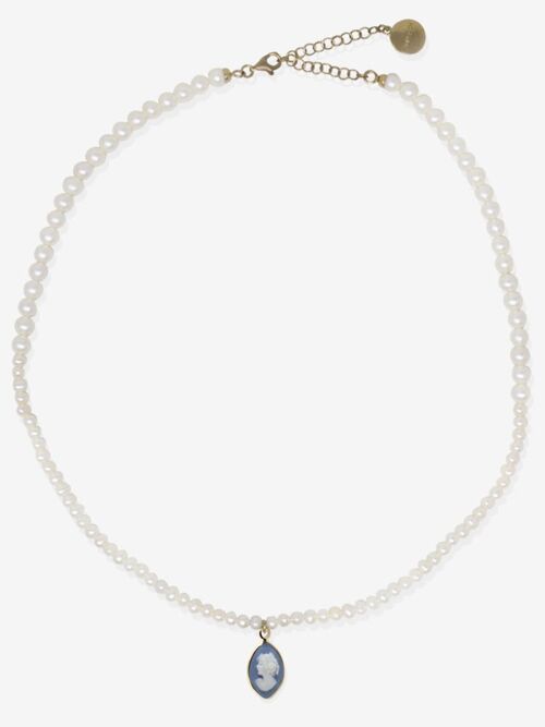 Isabella Pearl And Sky Blue Cameo Necklace