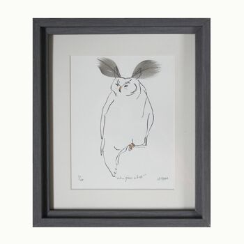 Owl Print 'Who give a hoot' - Cadre Box Gris Foncé