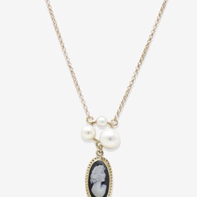 Lilith Gold-plated Black Cameo And Pearl Necklace