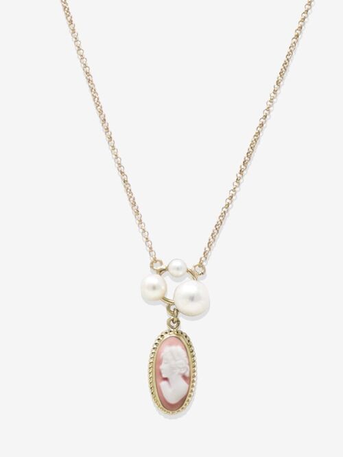 Lilith Gold-plated Pink Cameo And Pearl Necklace